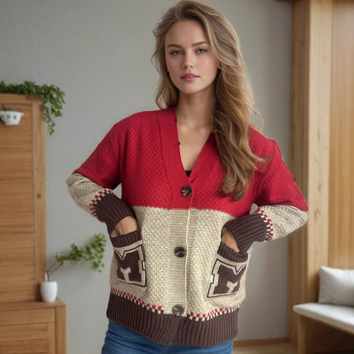 Cardigan féminin confortable avec décolleté V profond et poches décoratives Chic & Stil