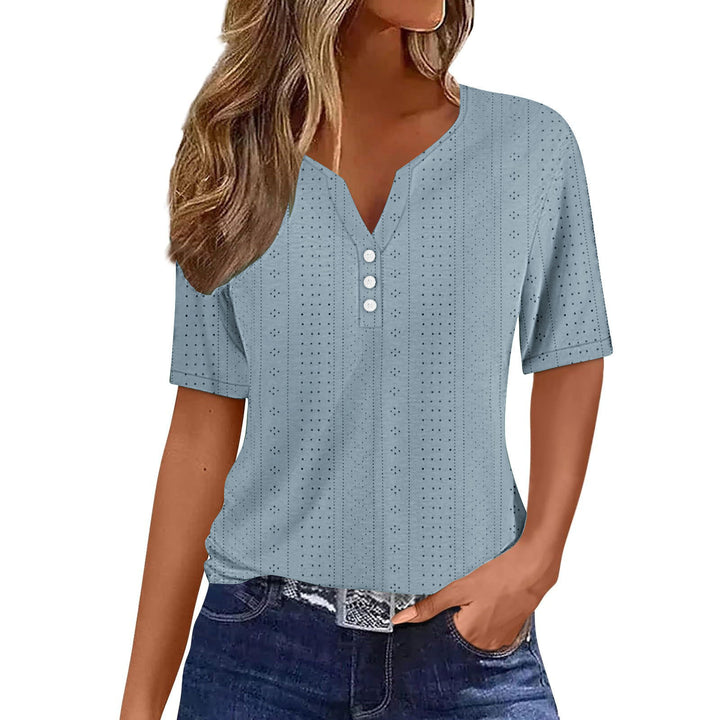 Short sleeve blouse for women with V-neck and button details Lune London