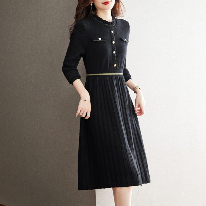 Women's Knit Dress with Elegant Back View and High-Neck Collar Lune London