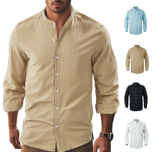 Shirt for men with vertical stripes and a modern high collar Lune London