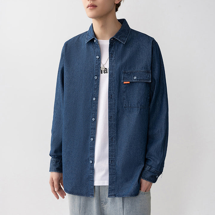 Men's denim shirt with applied chest pocket Lune London