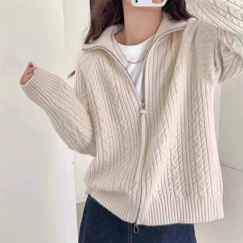 Cardigan pour femmes avec fermeture éclair et motif en cable céleste Chic & Stil