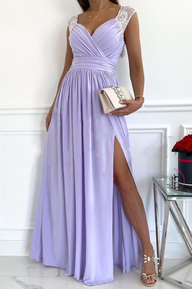 Women's Evening Dress with Elegant V-Neck and Ruffle Details Lune London