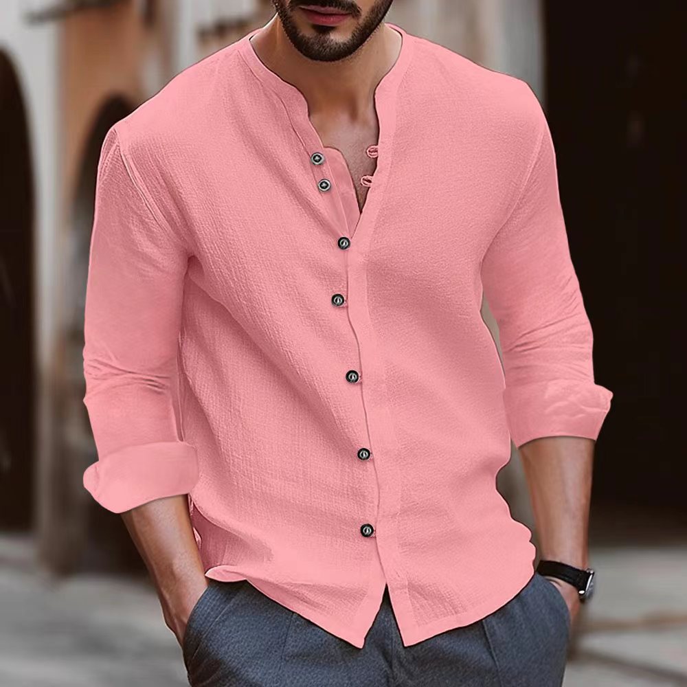 Men's Long Sleeve Henley Shirt in Lightweight Cotton Fabric with Trendy Button Detail Lune London