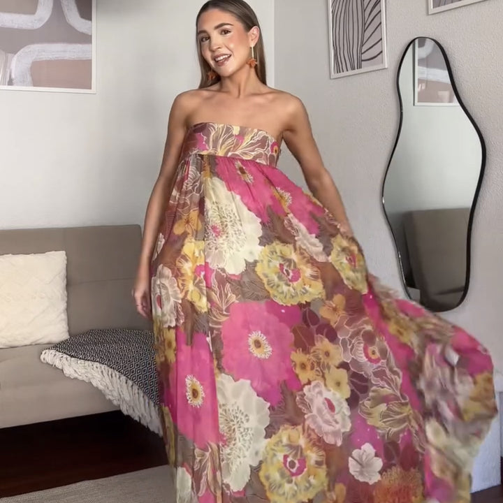 Maxi skirt for women with floral design and elastic waist Lune London