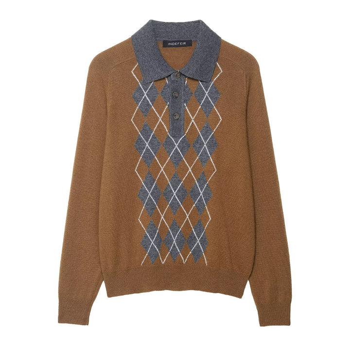 Elegant sweater for women with diamond pattern and collar Lune London