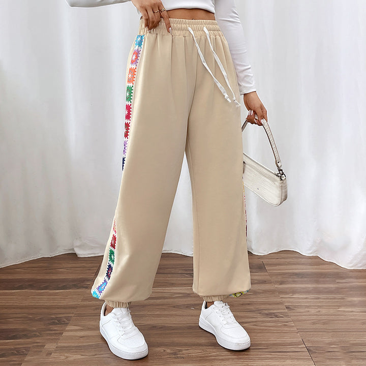 Stylish sweatpants for women with decorative side embroidery Lune London