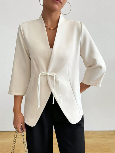 Women's trendy wrap blazer with belted waist and 3/4 sleeves Lune London