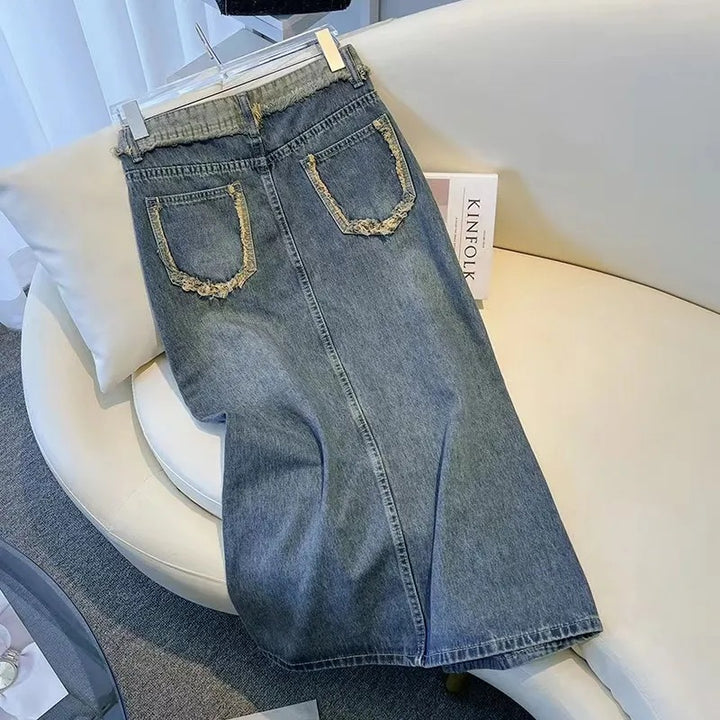 Jupe midi en denim stylée pour femmes avec fente avant Chic & Stil