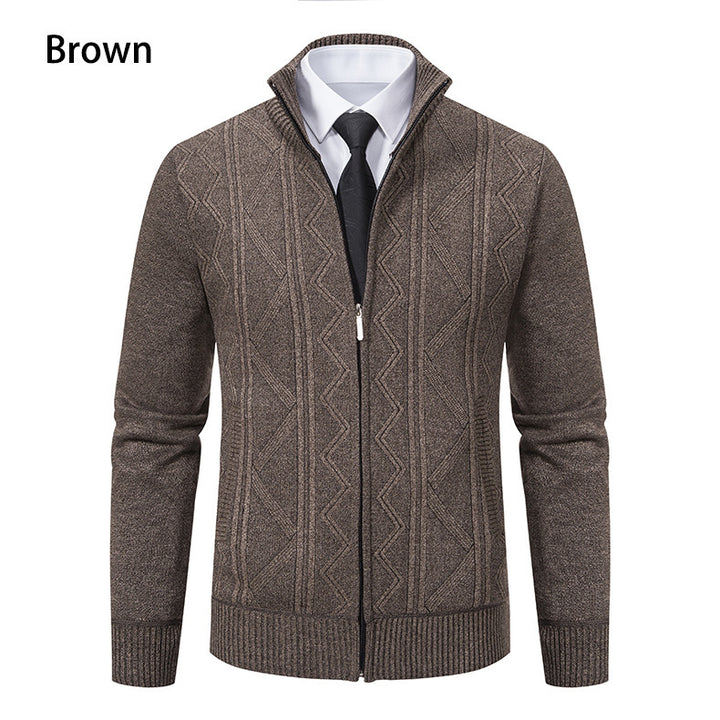 Men's knitted jacket with raised braid design and high funnel neck Lune London