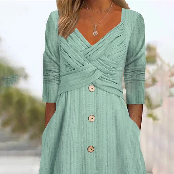 Maxi button dress for women with crisscross top detail Lune London