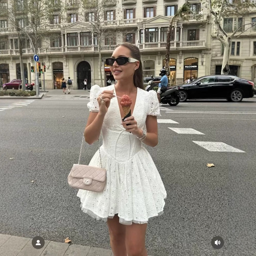 Summer dress women with delicate embroidery and voluminous skirt Lune London