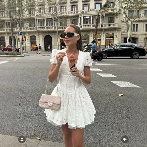 Summer dress women with delicate embroidery and voluminous skirt Lune London