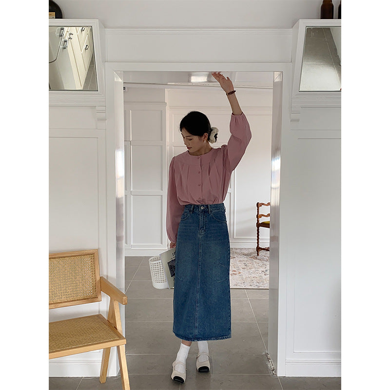 Ladies Long Denim Skirt with Fashionable Pockets Chic & Stil