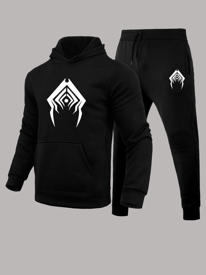 Men's hoodie and jogging pants set with chic spider web artwork