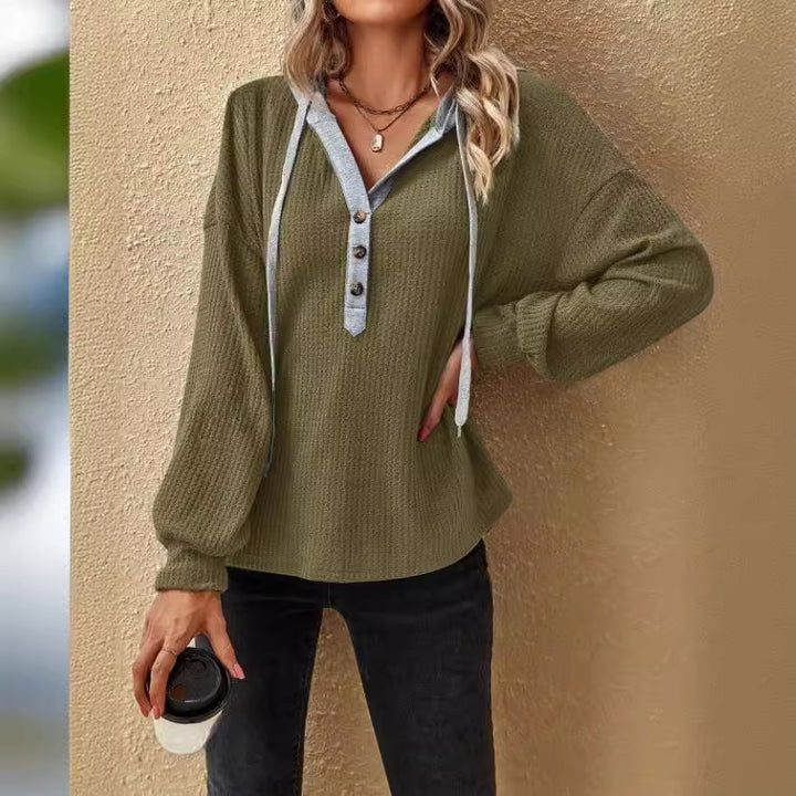 Ladies Oversized Sweater with Chic Button Placket and Style