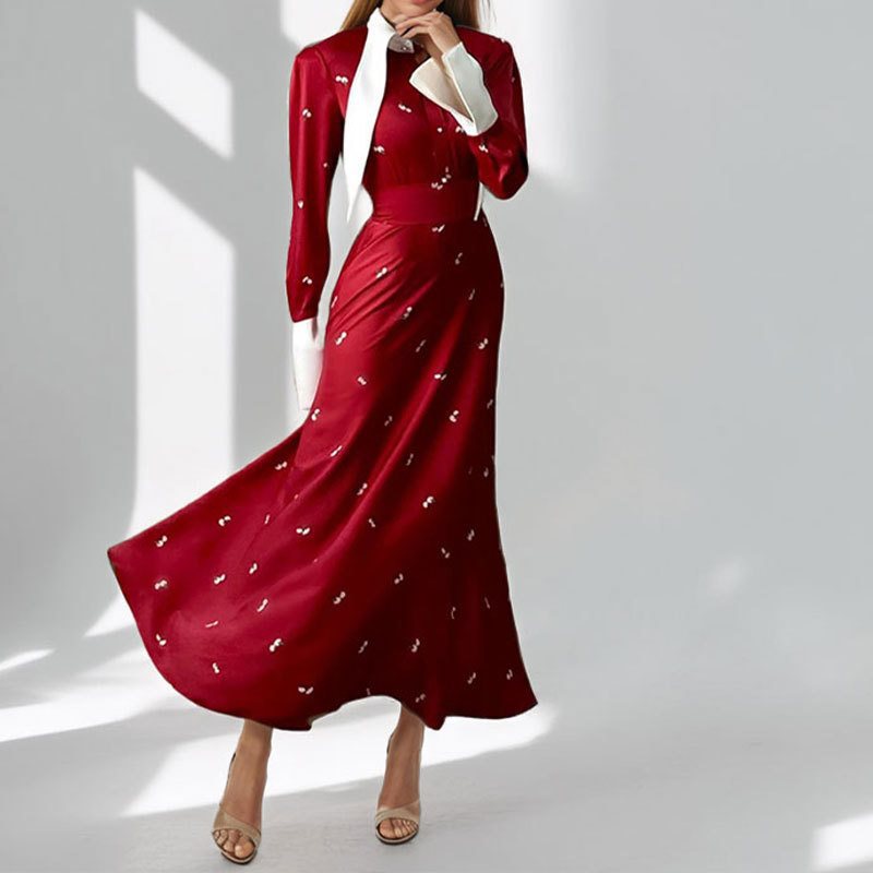 Maxi dress for ladies with elegant layered jacket and delicate embellishments Lune London