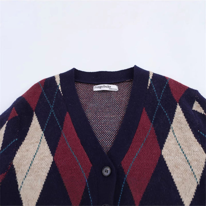 Women's knit sweater jacket with classic checked patterns Lune London