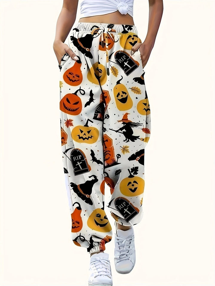 Lune London Halloween Pattern Leisure Pants for Women with Elastic Waist