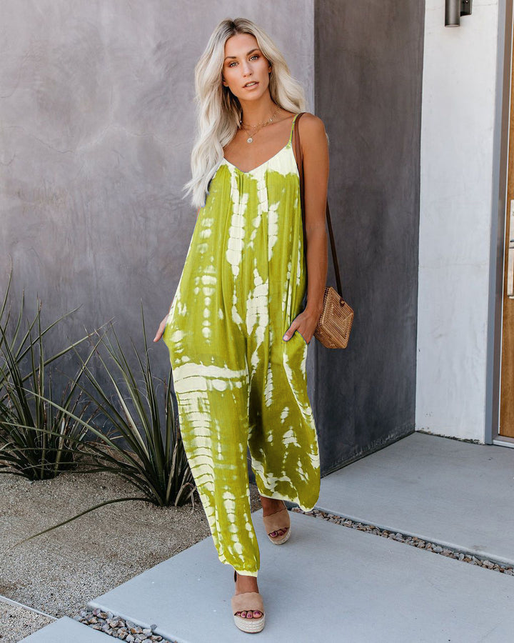 Ladies elegant jumpsuit with spaghetti straps and wide legs Lune London
