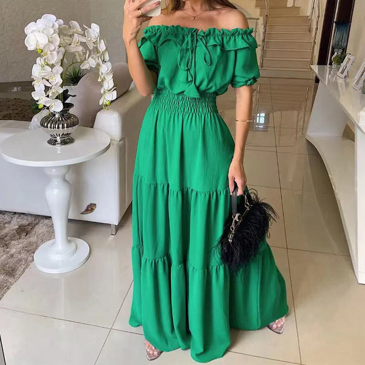 Women’s maxi dress with off-shoulder design and voluminous ruffles Lune London