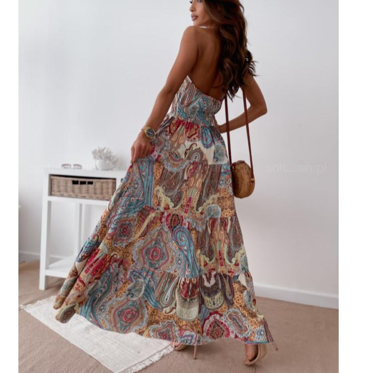 Maxi dress for women in boho style with a scoop neck and flowy skirt Lune London