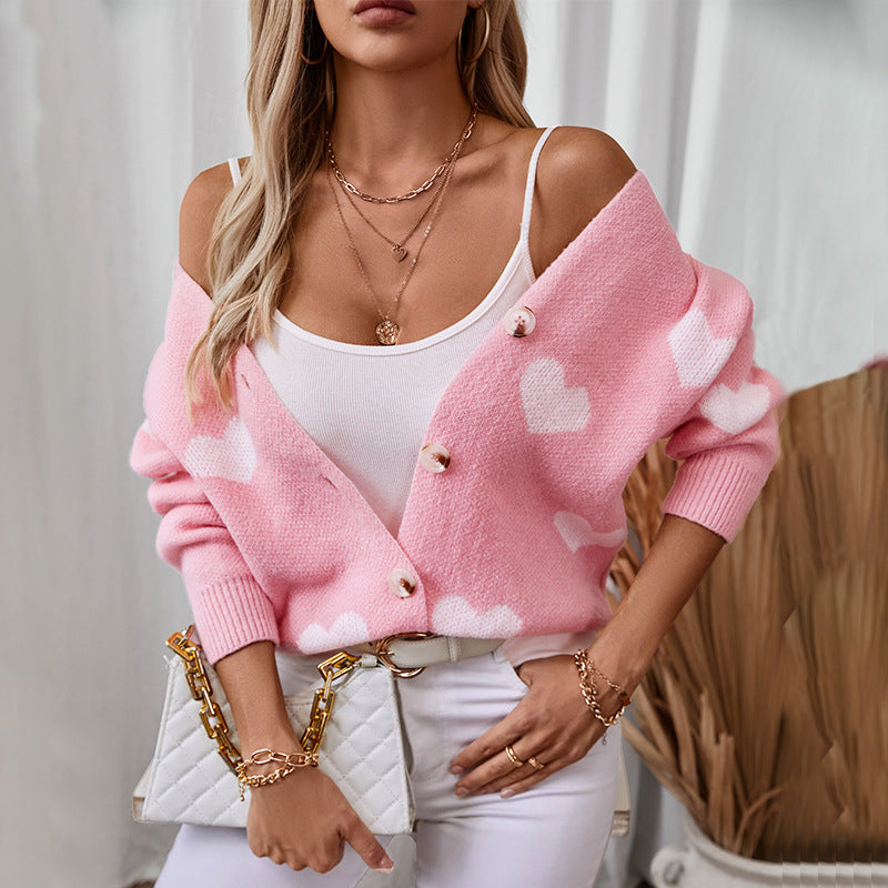 Fashion knit jacket for women with heart patterns and buttons Lune London