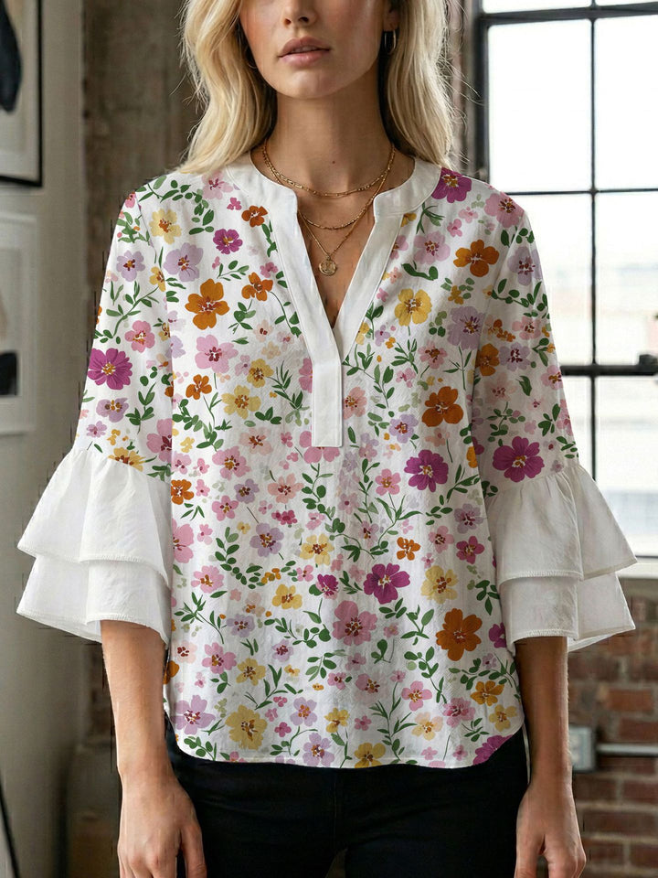 Women's blouse shirt with voluminous sleeves and creative print design Lune London