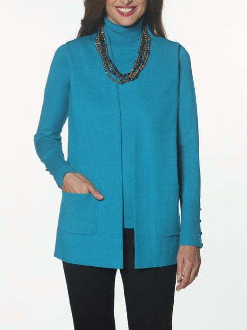 Knitted jacket for women with high collar and practical pockets Lune London