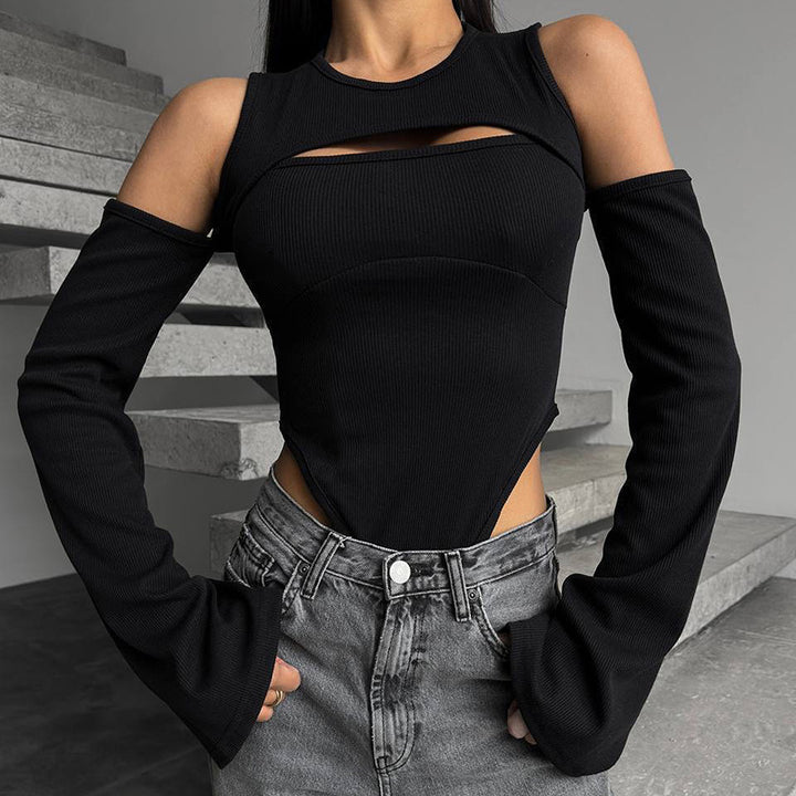 Long sleeve t-shirt for women with an innovative cut-out design and fitted sleeves Lune London