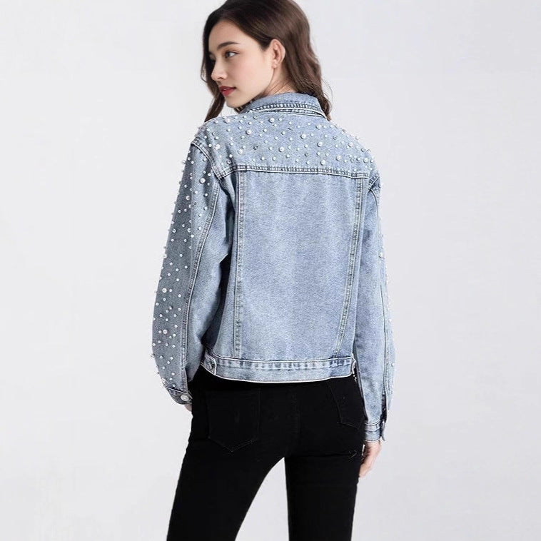 Veste en denim pour femmes avec des embellissements en perles Chic & Stil