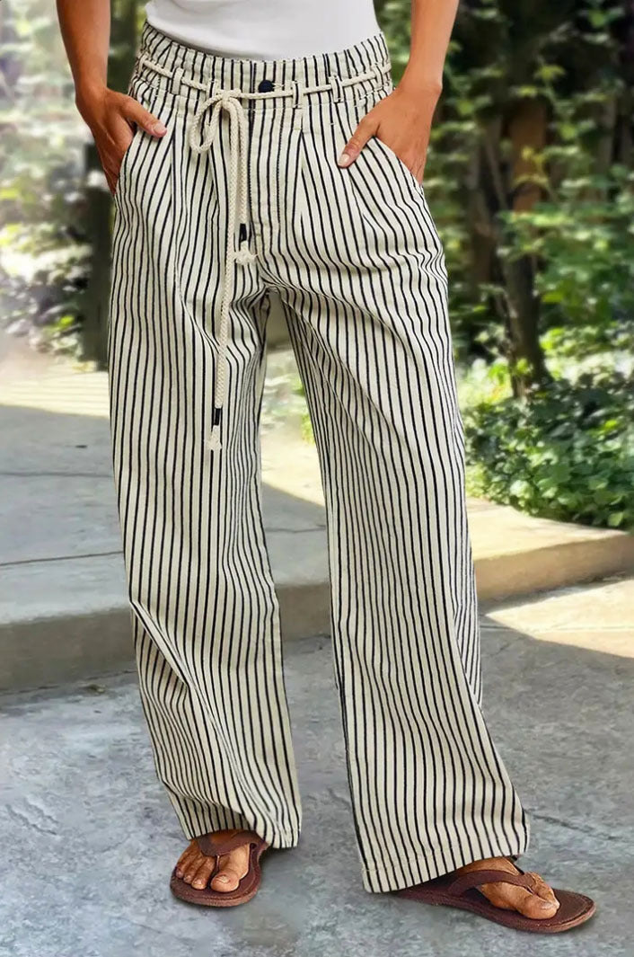Lune London Casual Striped Linen Pants for Women