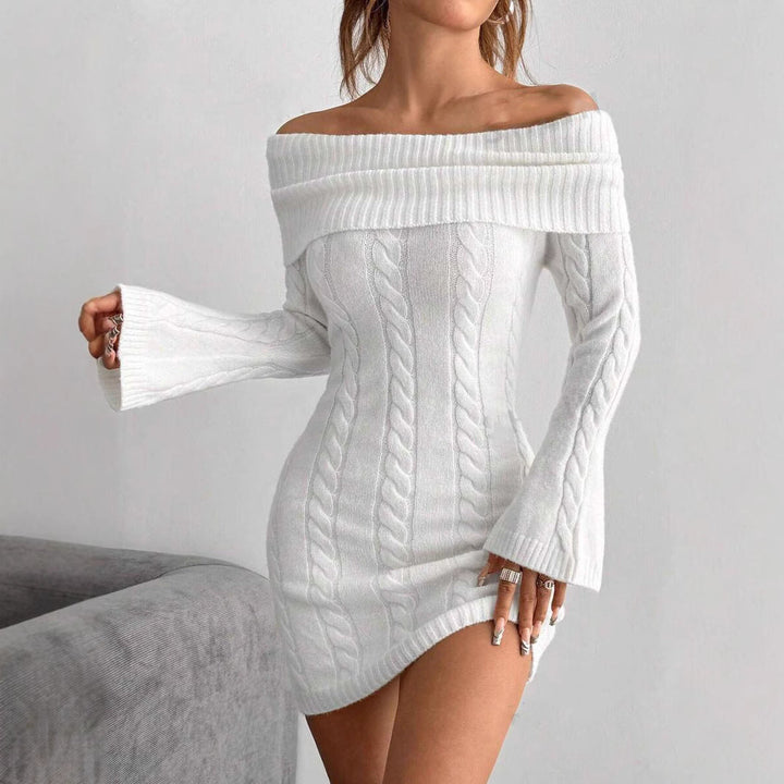Women's Fitted Knitted Dress with Wide Neckline Lune London