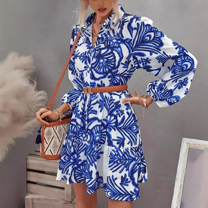 Shirt dress for women with voluminous skirt and floral pattern Lune London