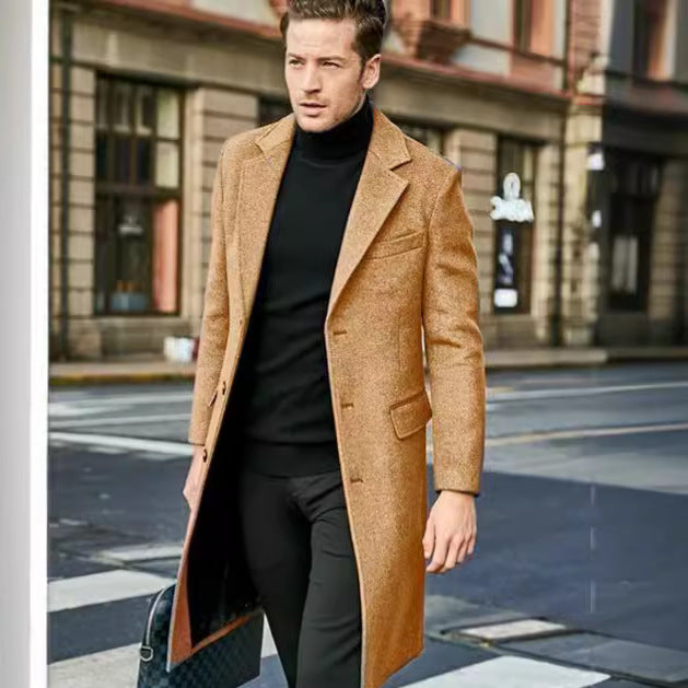 Elegant and modern long coat for men with textured upper fabric Lune London