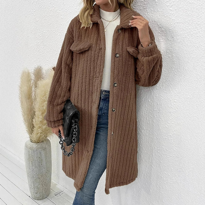 Women fleece sweater - jacket with vertical rib structure and practical pockets Lune London
