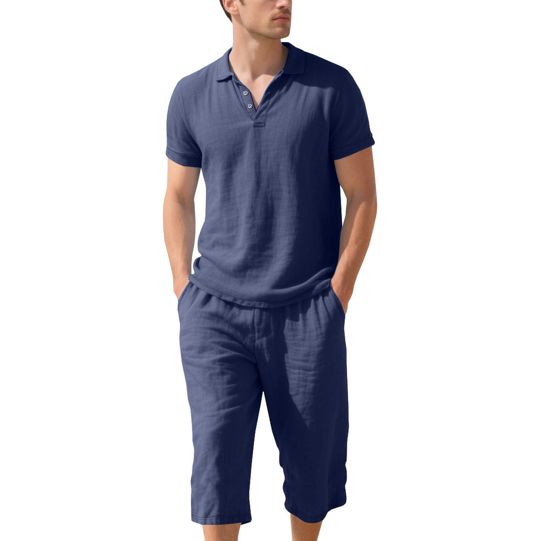 Casual short-sleeve polo shirt for men with elastic linen shorts Lune London