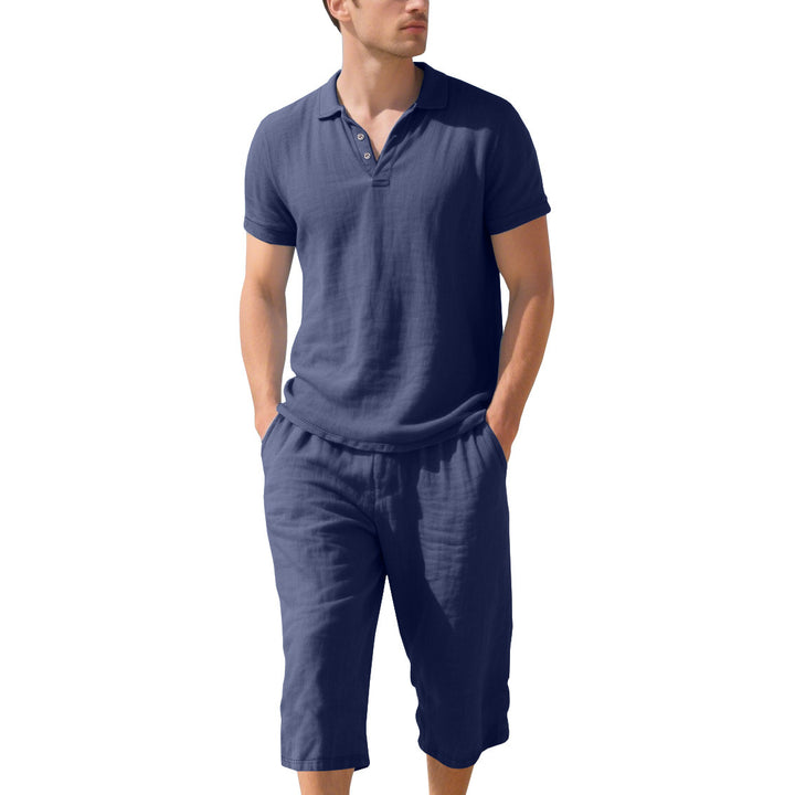Casual short-sleeve polo shirt for men with elastic linen shorts Lune London