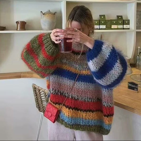 Pull en maille aérien pour femme avec motif à rayures colorées Chic & Stil