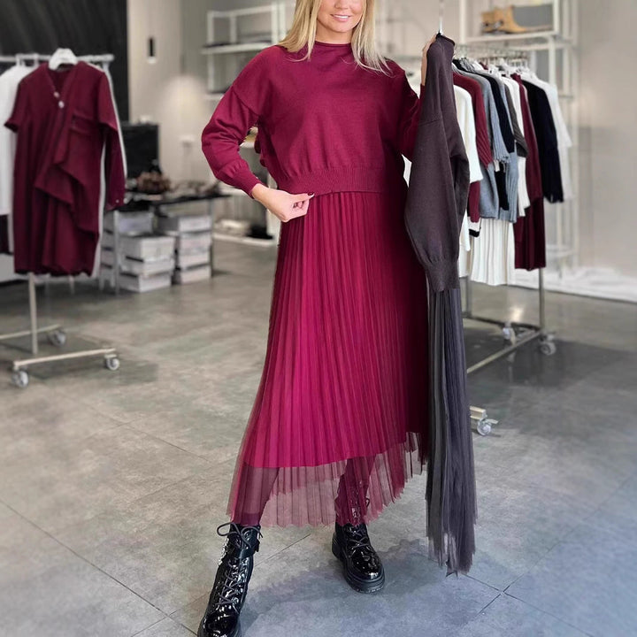 Women's Elegant Pleated Skirt and Sweater Set Lune London