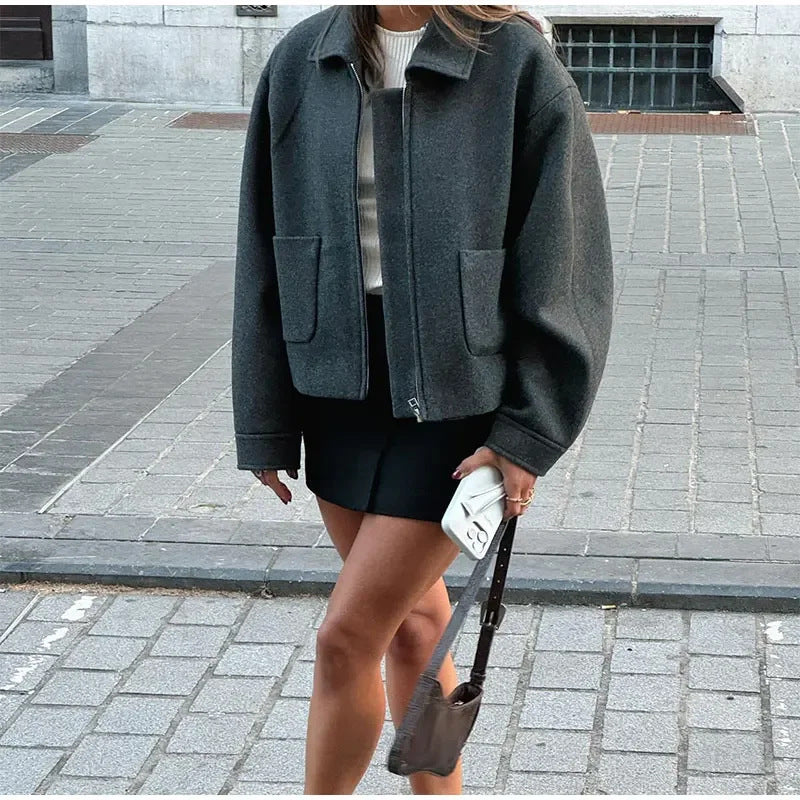 Women Oversized Urban Wool Jacket with Practical Pockets Lune London