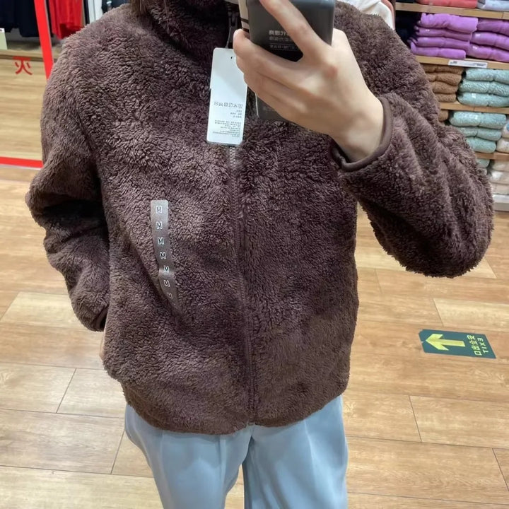 Women Cozy Fleece Jacket with High Collar and Zip Lune London