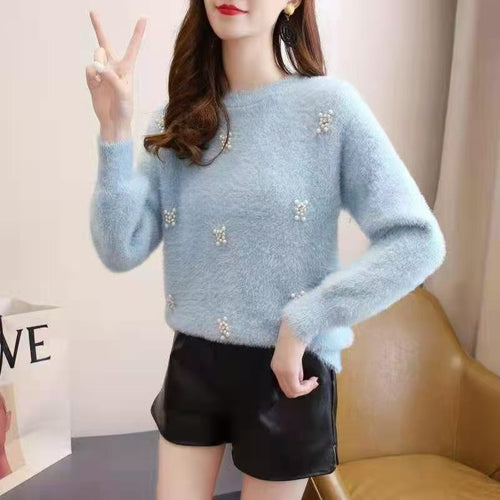 Women soft sweater with elegant pearl appliqués Lune London