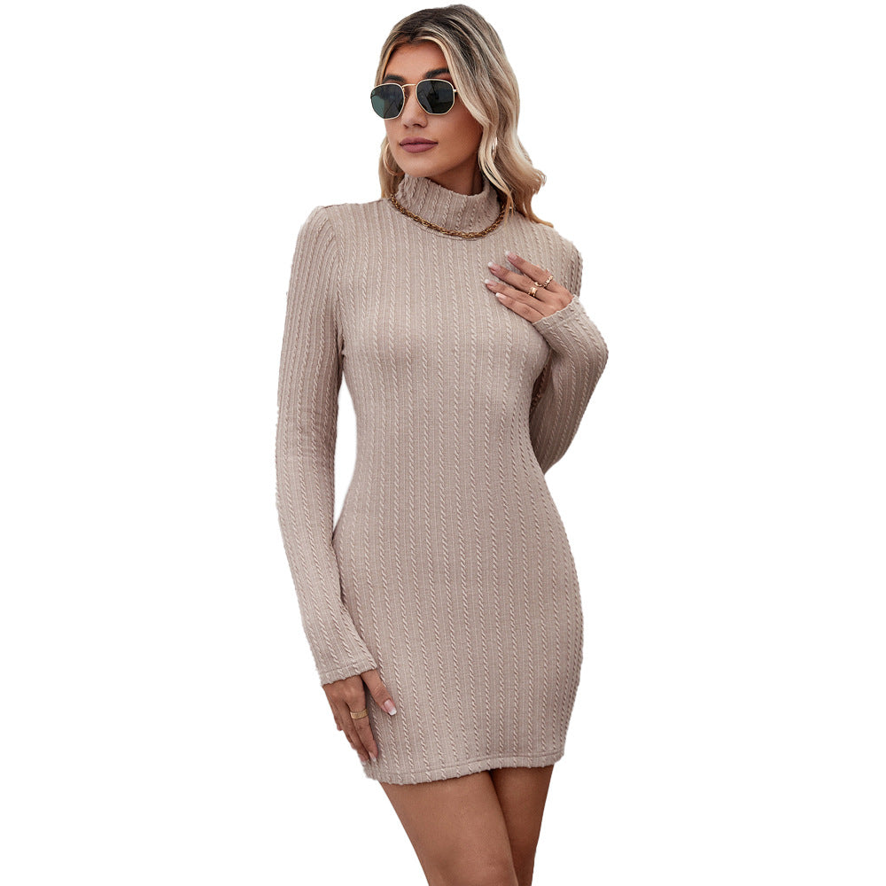 Robe ajustée à manches longues pour femmes avec col montant et structure côtelée Chic & Stil