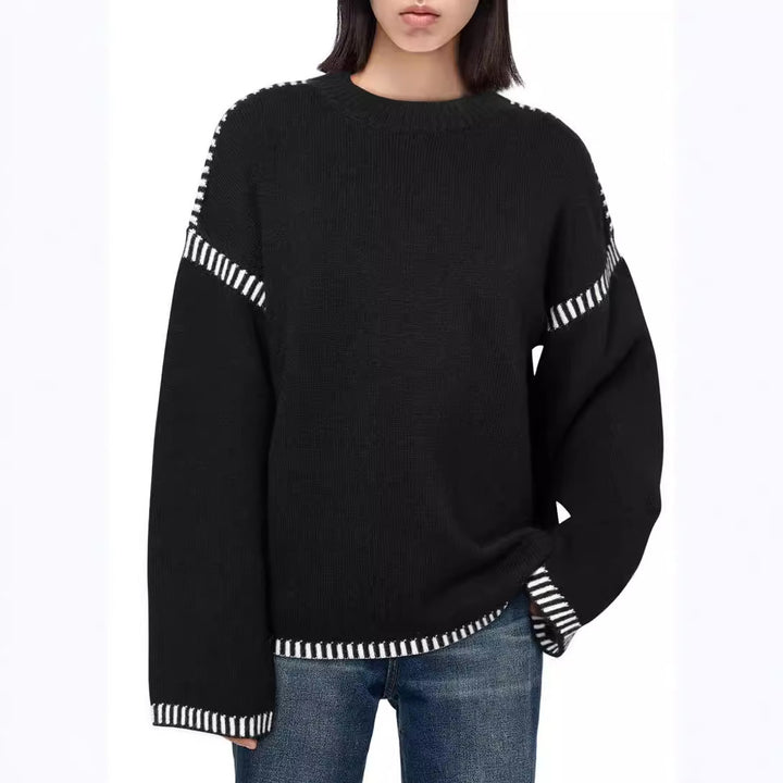 Pull-over tricot décontracté pour femmes avec des bords contrastés et une coupe décontractée Lune London