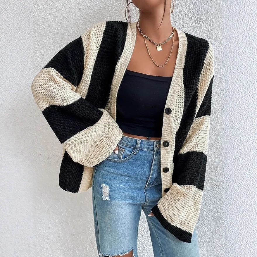 Ladies stylish cardigan with wide block stripes Lune London
