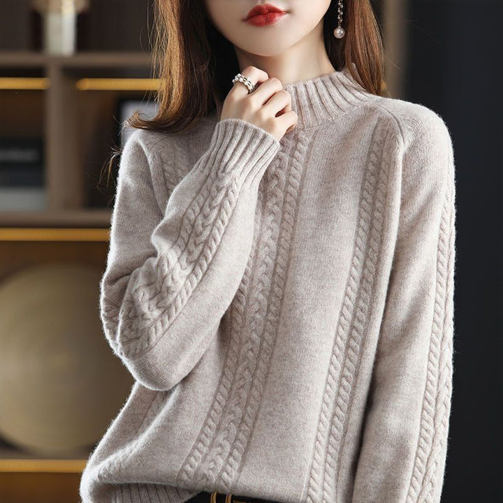 Pull en tricot confortable pour femmes avec col montant et motif en câble Chic & Stil