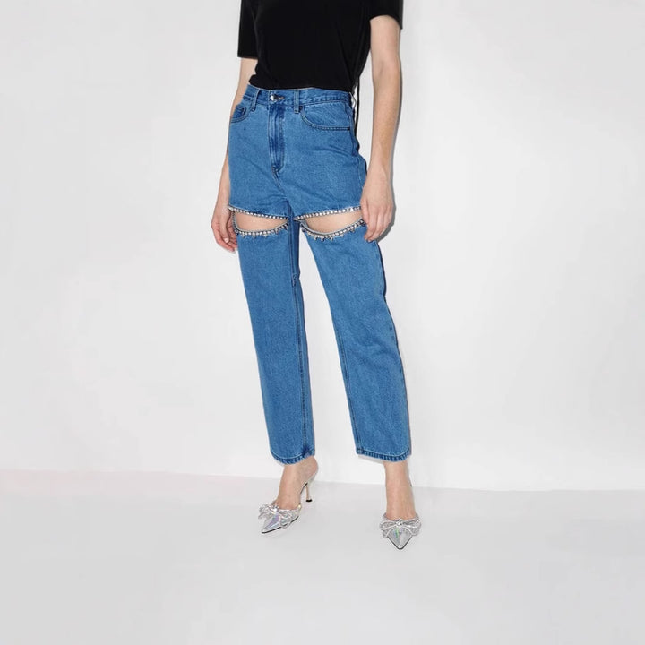 Jeans pour femmes designers détruits avec applications brillantes Chic & Stil