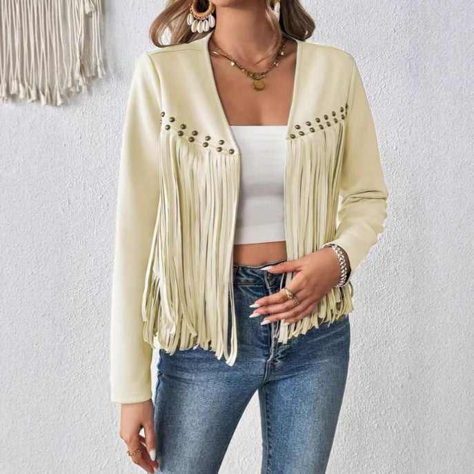 Veste à franges pour femmes avec des clous décoratifs et une coupe élégante Chic & Stil