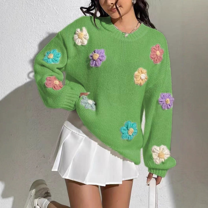 Woman oversized sweater embroidered with flowers Lune London